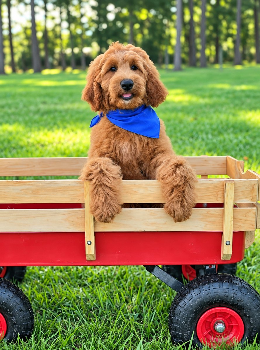 Bailey's Blue Bow Boy, Multigen Medium Goldendoodle puppy from the Bailey x Teddy, Spring 2026 litter