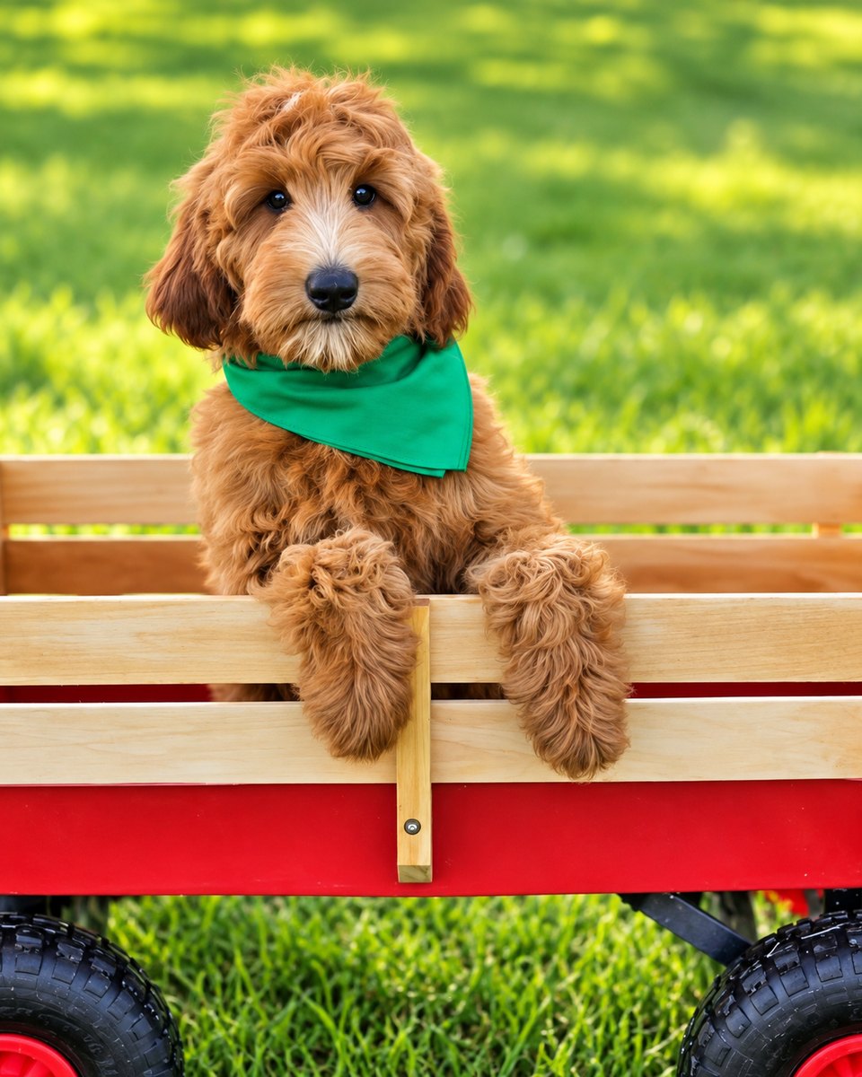 Bailey's Green Bow Boy, Multigen Medium Goldendoodle puppy from the Bailey x Teddy, Spring 2026 litter