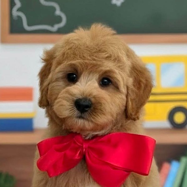 Bambi's Red Bow Boy, F1B Medium Goldendoodle puppy from the Bambi x Goose, Summer 2026 litter