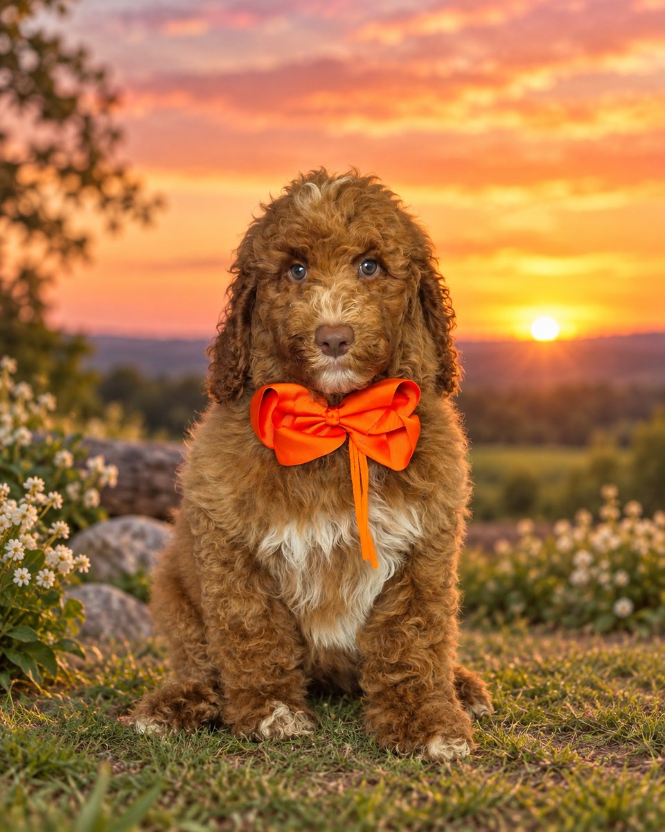 Charlie Rae's Orange Bow Boy, Multigen Standard Goldendoodle puppy from the Charlie Rae x Ollie, Summer 2026 litter