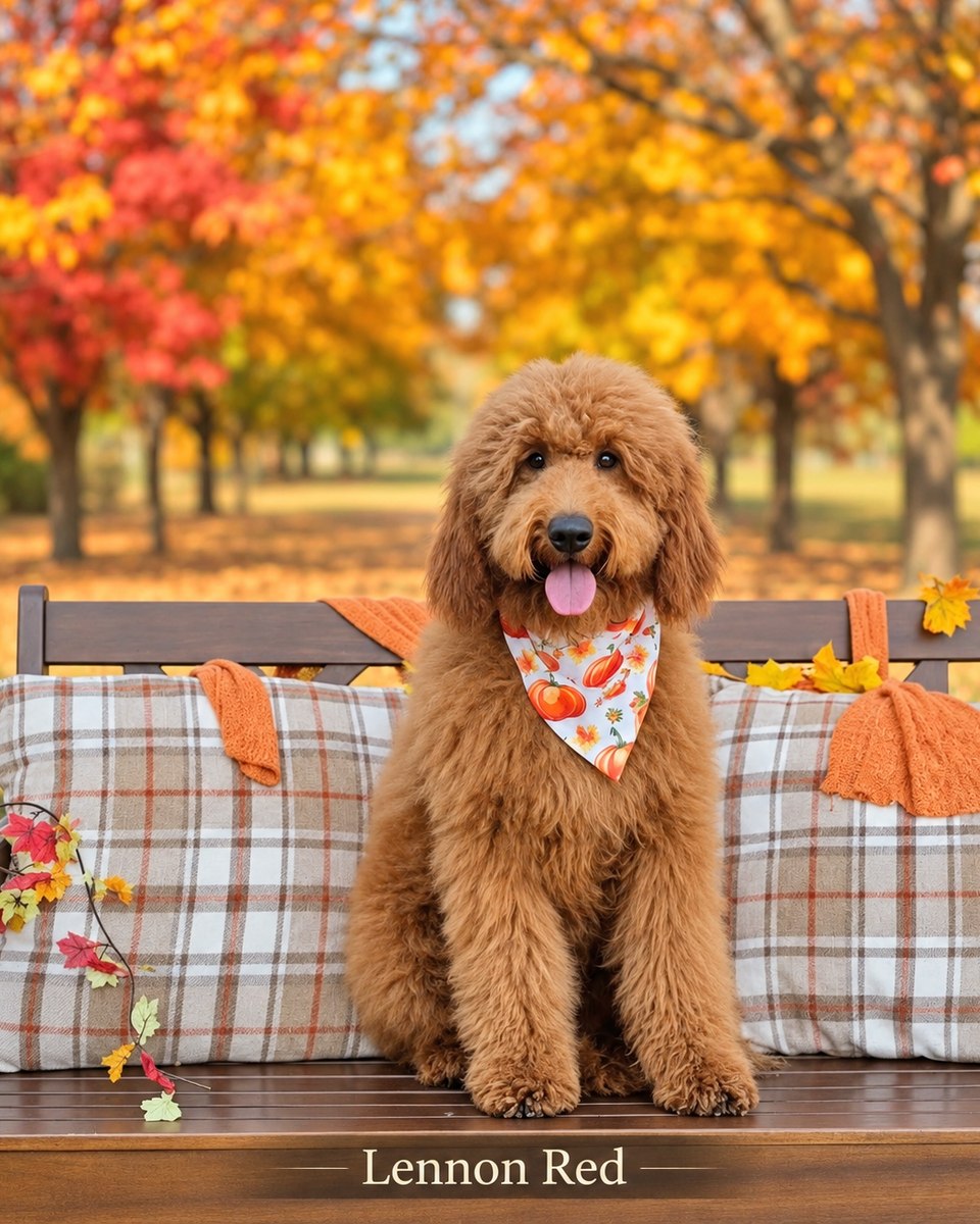 Lennon's Red Bow Boy, F1BB Medium Goldendoodle puppy from the Lennon x Beau, Spring 2026 litter