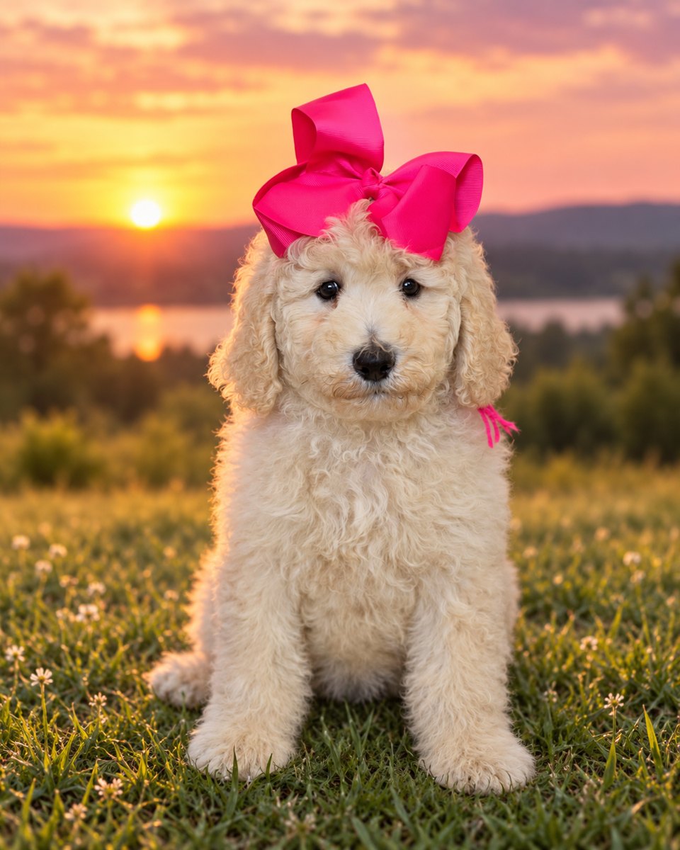 Maggie's Pink Bow Girl, Multigen Medium Goldendoodle puppy from the Maggie x Rowdy, Summer 2026 litter
