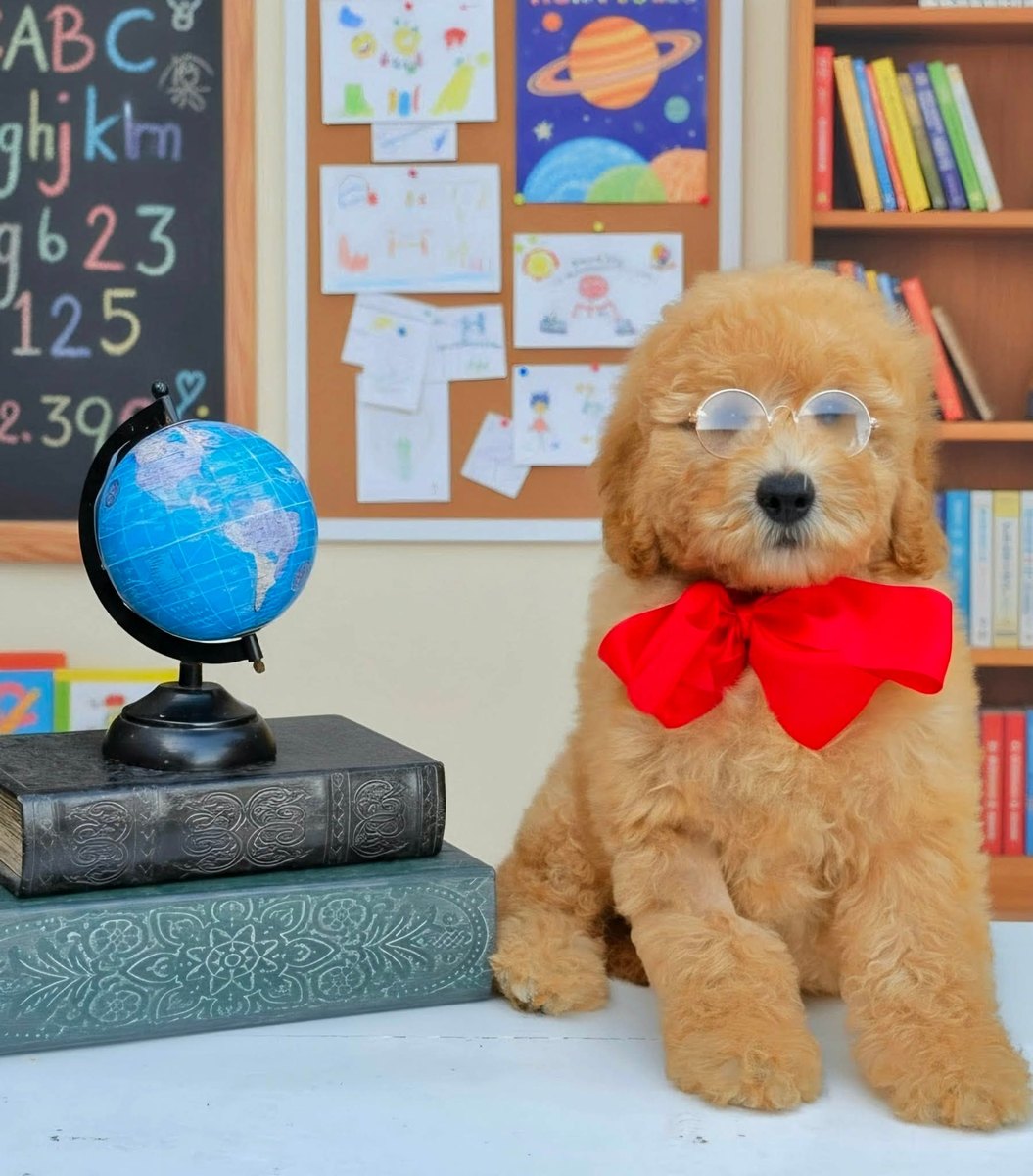 Millie's Red Bow Boy, F2B Miniature Goldendoodle puppy from the Millie x Teddy, Summer 2026 litter