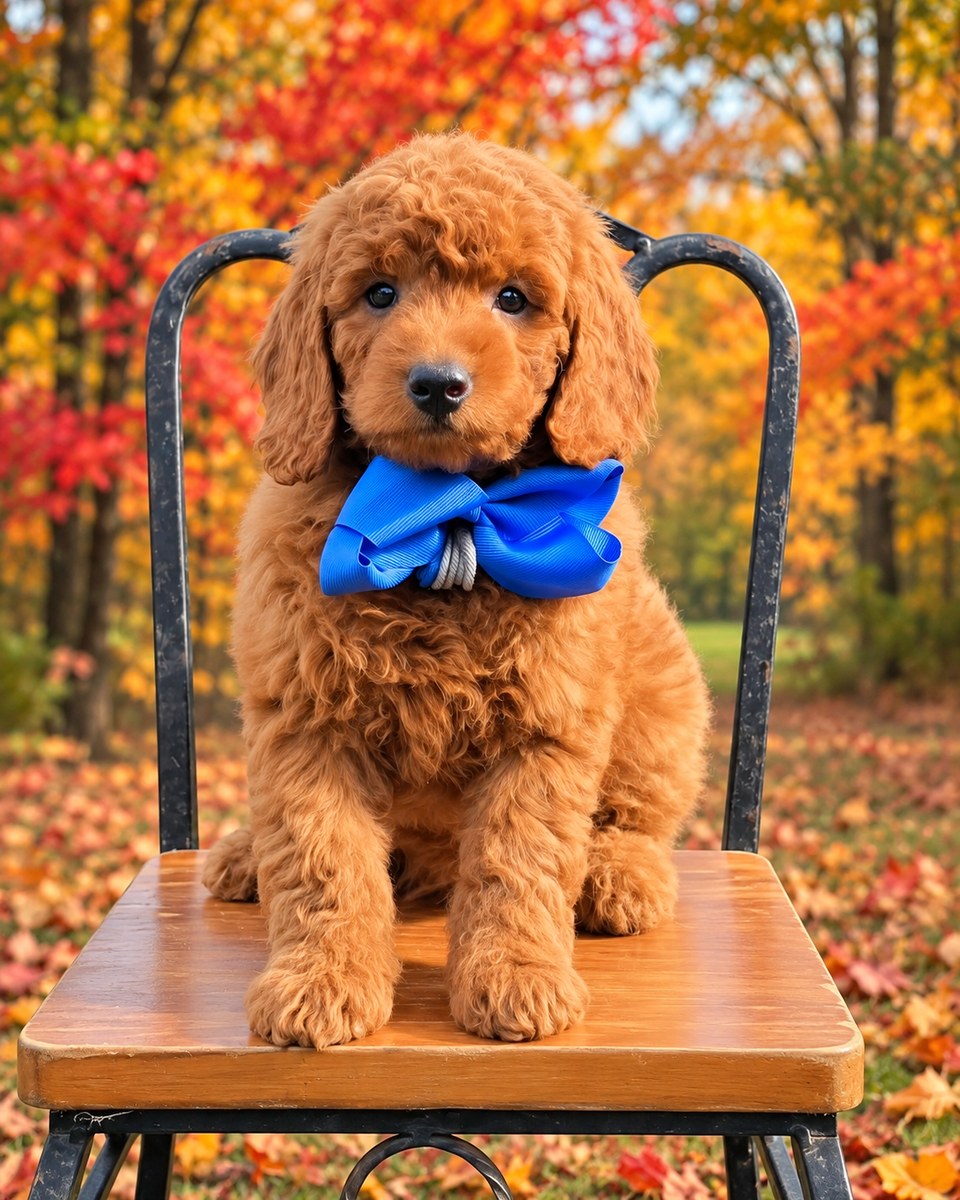 Sadie Mae's Blue Bow Boy, F1BB Petite Mini Goldendoodle puppy from the Sadie Mae x Taco, Summer 2026 litter