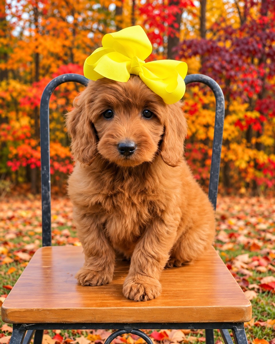 Sadie Mae's Yellow Bow Girl, F1BB Petite Mini Goldendoodle puppy from the Sadie Mae x Taco, Summer 2026 litter